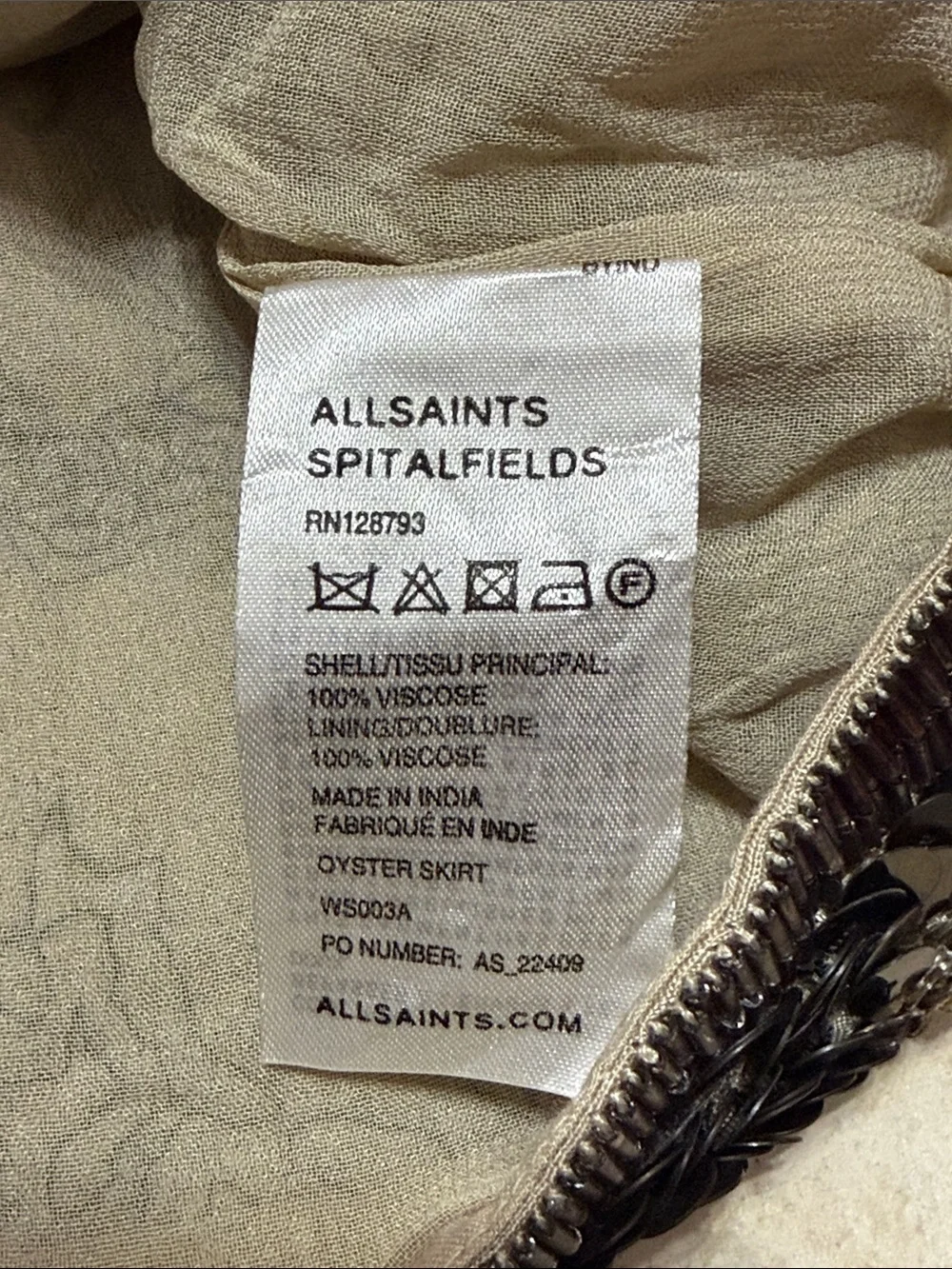 ALLSAINTS beaded mini skirt. Size 8